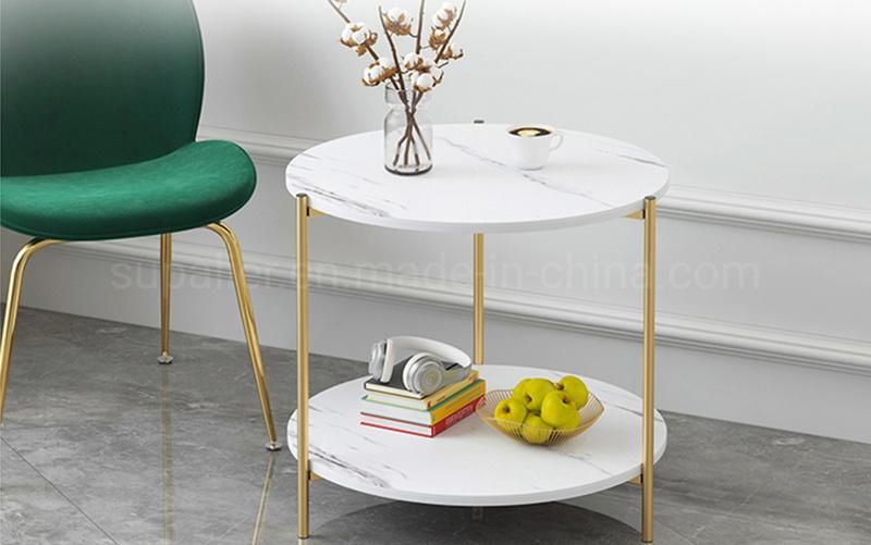 Home Furniture Cheap Gold Steel Round Side Table Marble