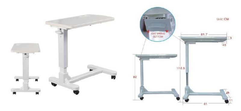 Hospital Height Adjustable Bedside Over Bed Table with Wheels