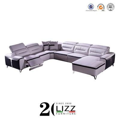 Wooden Furniture Italian Sectional Genuine Leather Sofa with Recliner