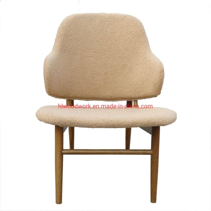 Oak Wood Frame Brown Color Beige Teddy Velvet Magnate Chair Wooden Chair Lounge Sofa Coffee Shope Armchair Living Room Resteraunt Sofa