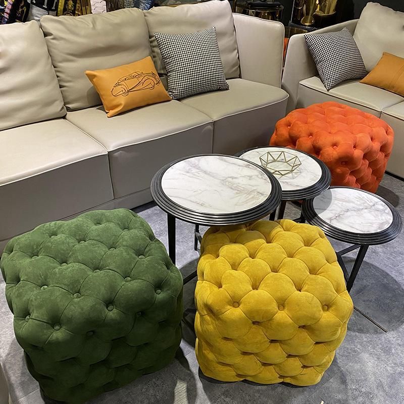 Pouf Upholstered Square Velvet Fabric Foot Stool Ottoman