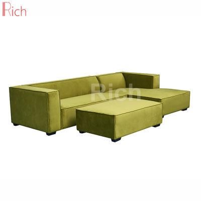 Right Chaise Lounge Green Fabric Velvet Sectional Sofa with Footrest