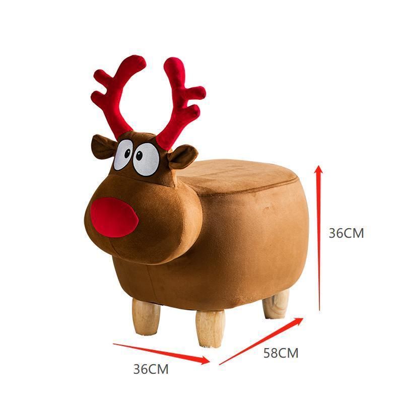 Li&Sung Brown Deer Shaped Natural Wooden Legs Animal Stool