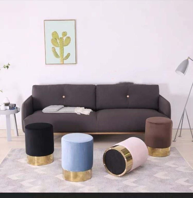 Wholesale Hot Sale Nordic Modern Pink Velvet Fabric Foam Ottoman Gold Bottom Stool for Sofa