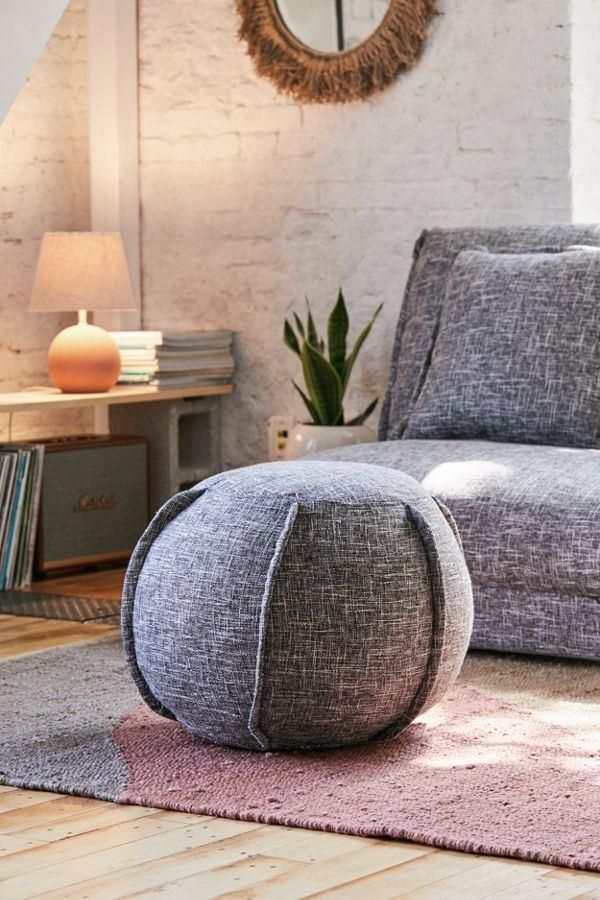 Fabric Cushioned Round Stool Grey Linen for Foot Stool Use