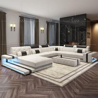 Factory Wholesale Unique Home Furniture Leather Sectional Sofa with LED Lights