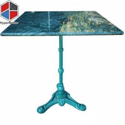 Customized 4 Seater Square Indian Marble Green Table Tops Green Wrought Iron Metal Base