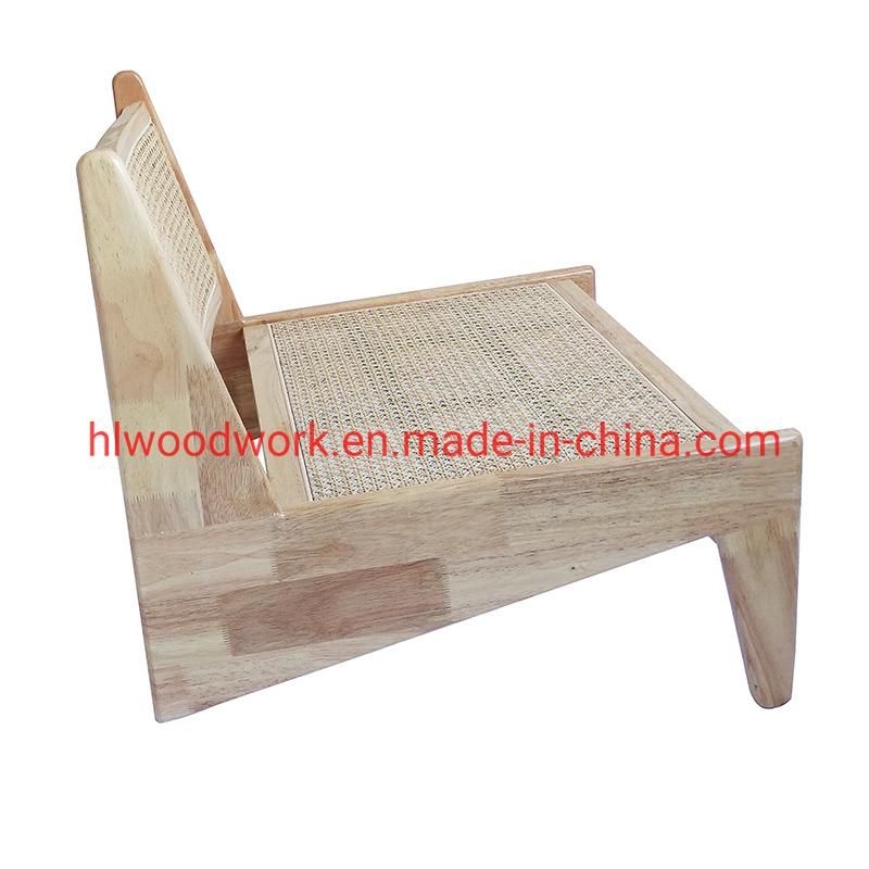 Rattan Leisure Chair Rubber Wood Frame Natural Color Living Room Chair