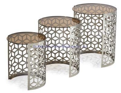 Popular Side Table Nest Silver Stainless Steel Glass Top