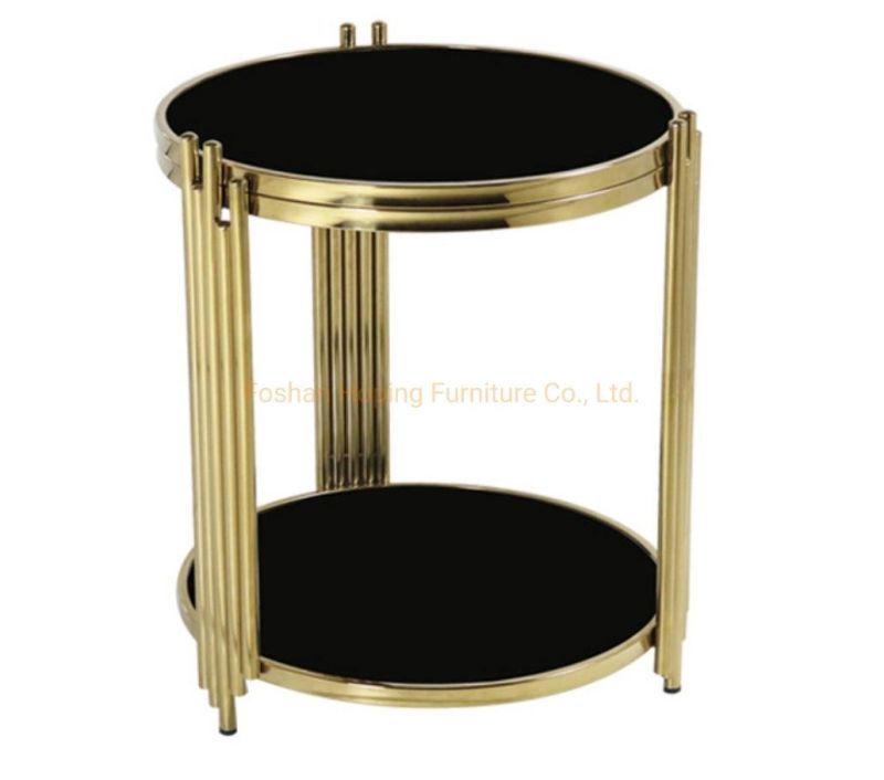 Modern Luxury Gold Stainless Steel Frame Black Glass Table for Home Restaurant Furniture Set