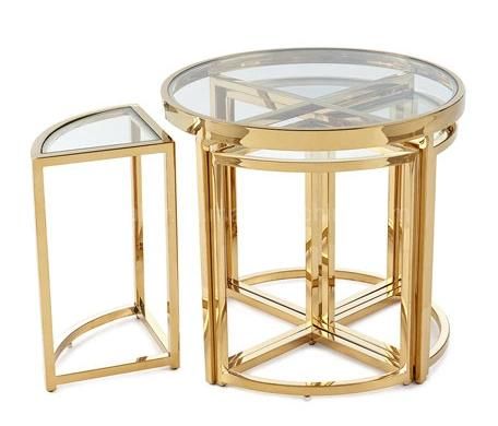 Modern Home Furniture Hotel Golden Metal Embed Side Corner Table Three Combinations