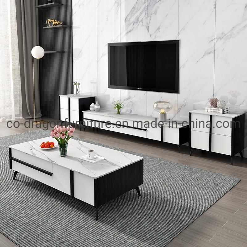 Modern Home Furniture Wooden Panel TV Stand with Marble Top