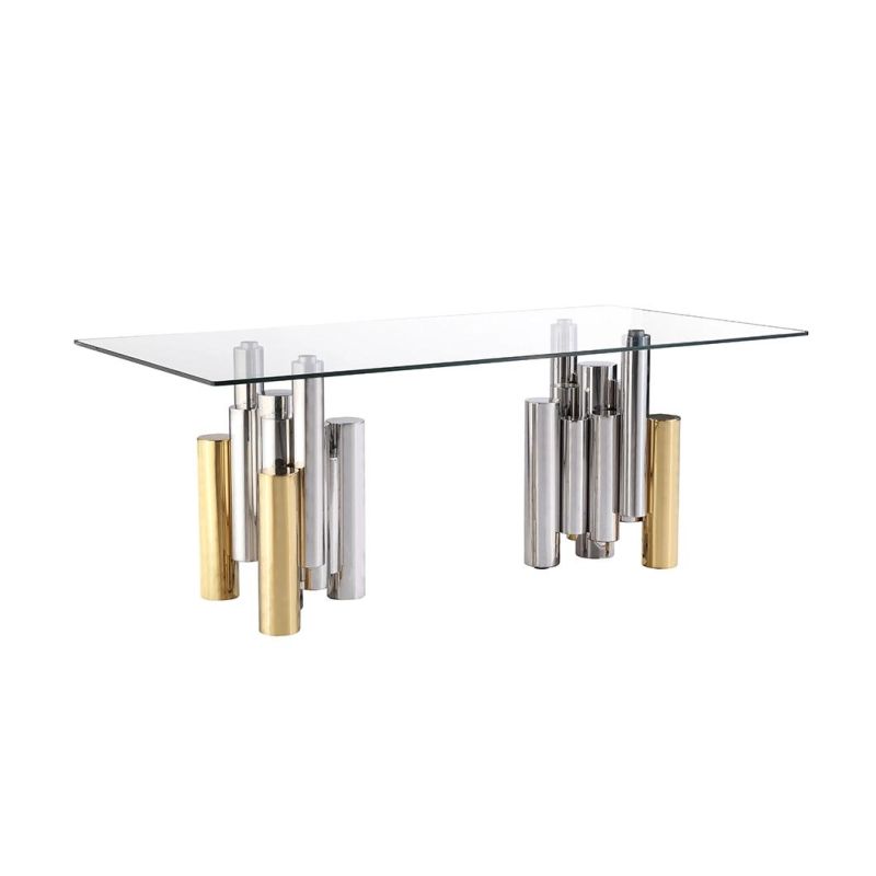 New Arrival Modern Simple Design Gold Stainless Steel Glass Rectangle Coffee Table