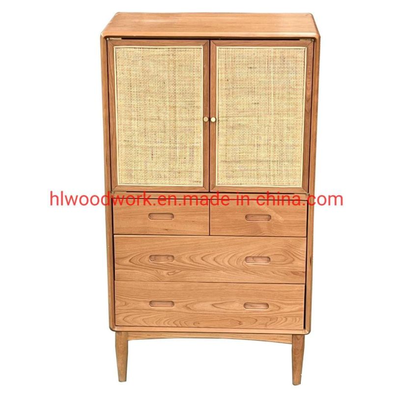 Oak Wood Cabinets with Rattan Door Natural Color Dining Room Side Cabinet