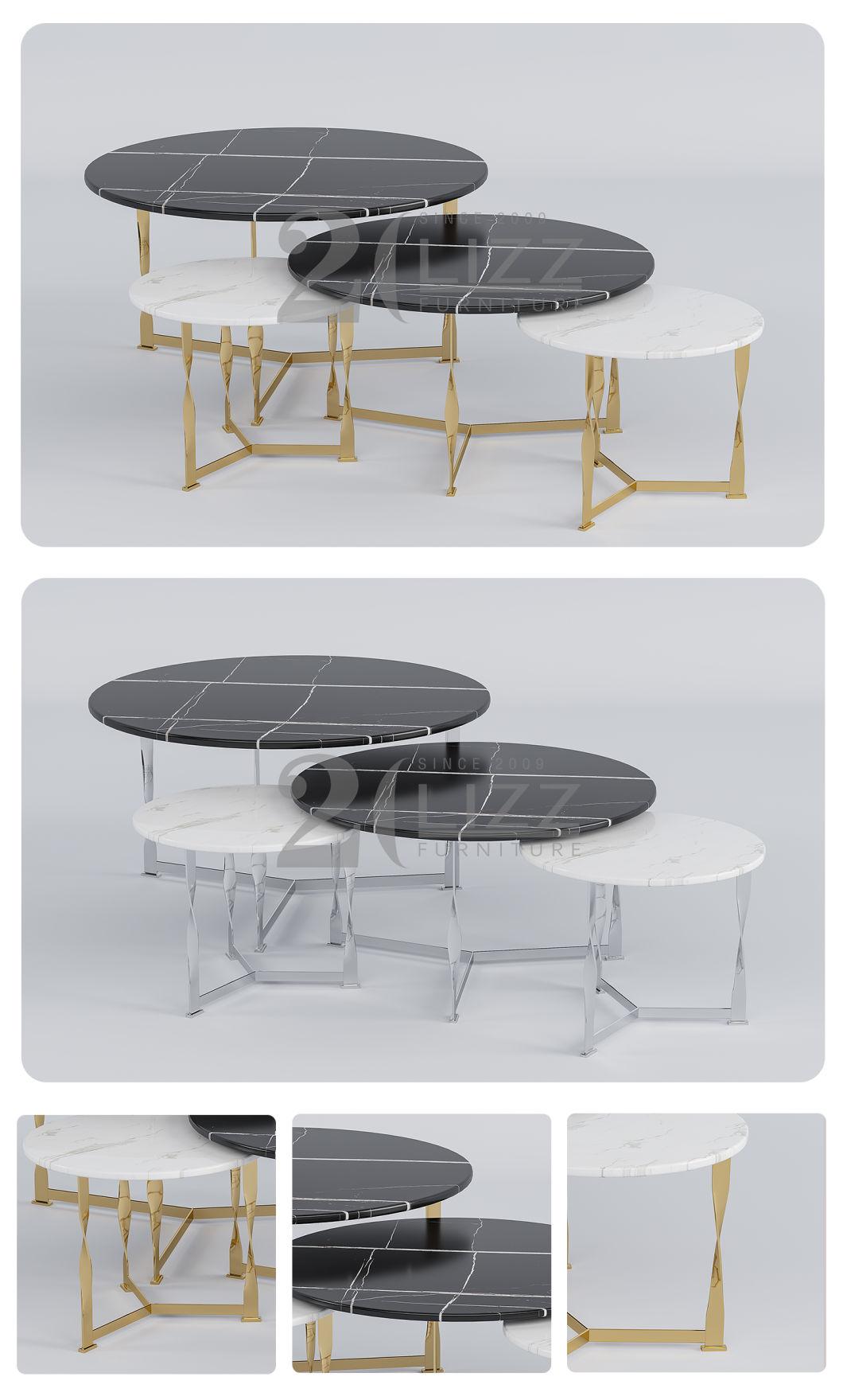 Newly Design Separate Round Living Room Furniture Popular Marble Top Coffee Top with Gold Legs