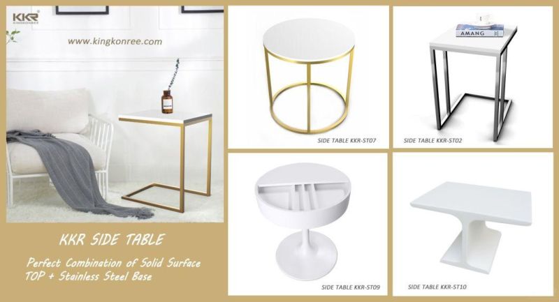 Artificial Stone Solid Surface Side Coffee Table with Stainless Steel Leg Frame (KKR-200218-6)