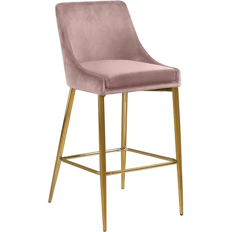 Luxury High Chair Bar Stool Gold Velvet Modern with Back