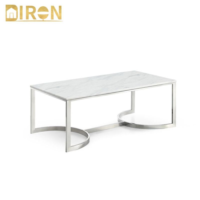 Luxury Marble Top Stainless Steel Base in Chrome Color Rectangle Shape Coffee Table