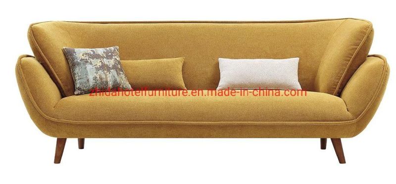 Modern High Back Yellow Fabric Wooden Fabric Lobby Reception Sofa