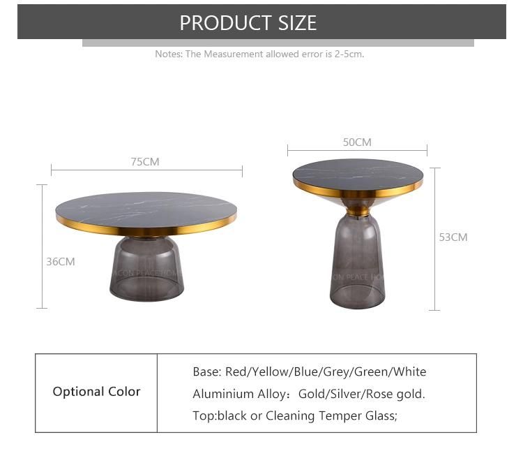 Modern Design Round Stainless Steel Handmade Glass Bell Coffee Table