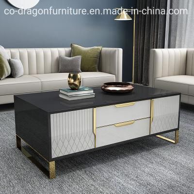 Modern Luxury Home Furniture Wooden Coffee Table with Metal Legs