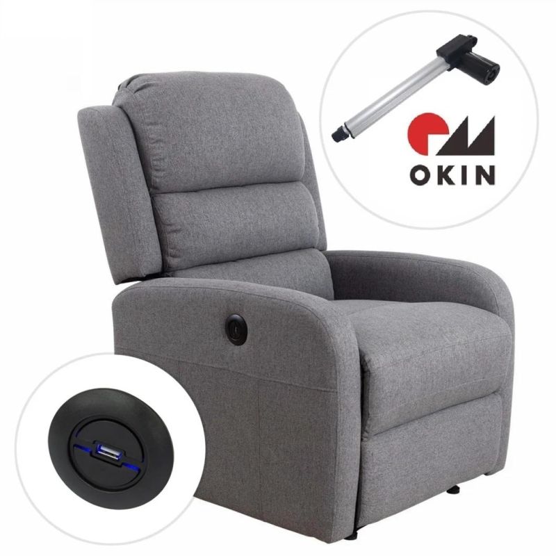 Jky Furniture Fabric Power Recliner Chair with Okkin Motor and USB Charger