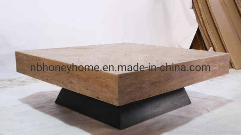 Elm Wood Natural Top Black Base Coffee Table