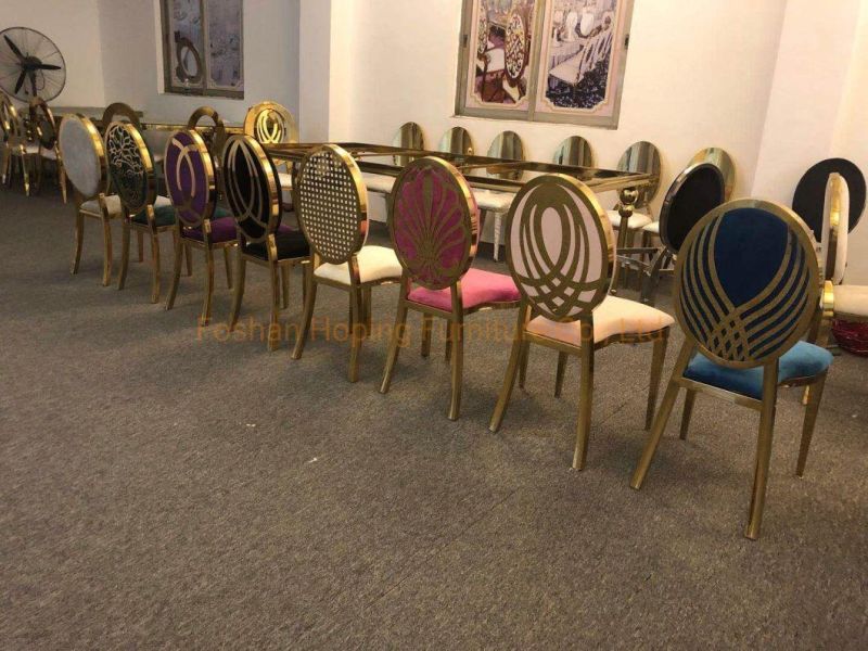 Heart Love Textile Chair Hot Sale High Back Event Wedding Furniture Gold Stainless Steel Dining Table Chairs