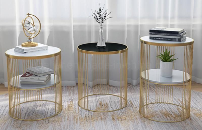 Wholesale Living Room Two Layer Gold Metal Side Table