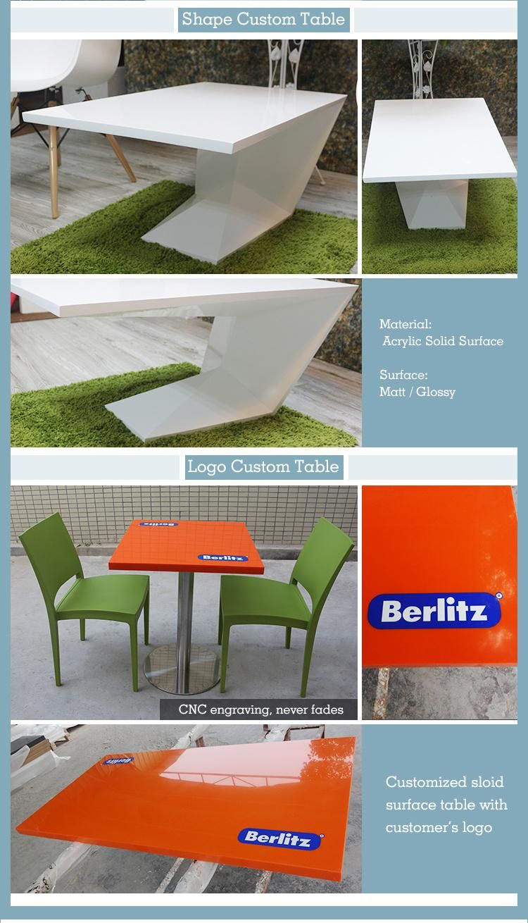 4 Seats Solid Surface Square Table and Chair for Restaurant