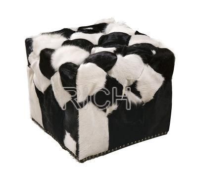 Storage Ottoman Cowhide Stool with Copper Studs Around