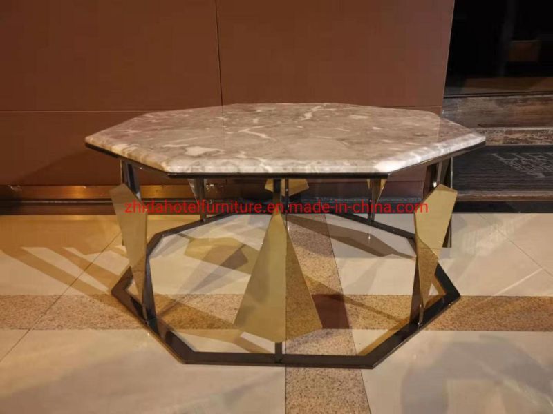 Modern Stainless Steel Gold Marble Coffee Table Side Table