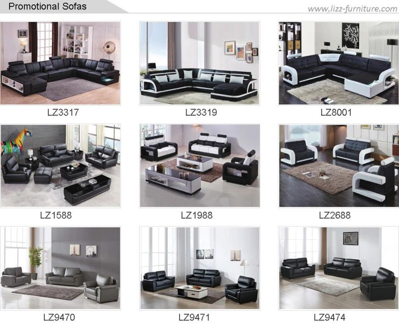 European Design with Storage Hot Selling Living Room Furniture Set Sectional Black Genuine Leather Sofa