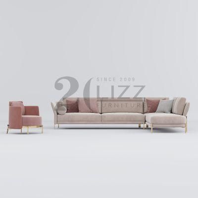 Factory Directly Sale European Sectional Home Furniture Set Leisure L Shape Fabric Living Room Velvet Sofa