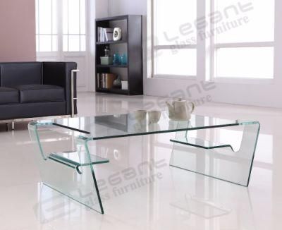 Clear Bent Glass Center Table with Two Side Doors