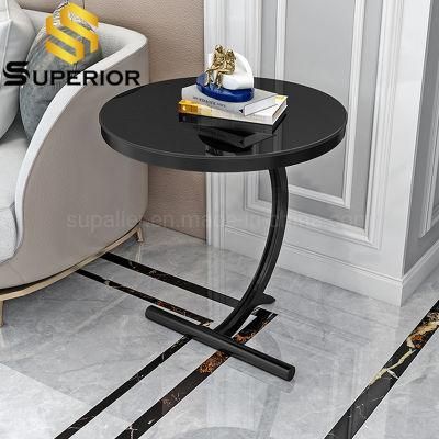 American Style Black Sofa Side Table with Glass Top