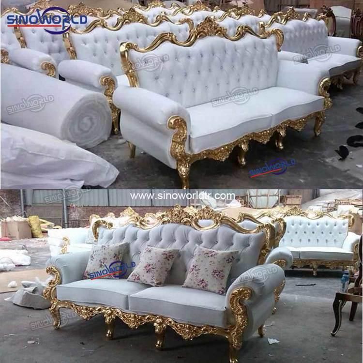 French Lounge Solid Wood Genuine Leather Chesterfield Throne Wedding Sofa