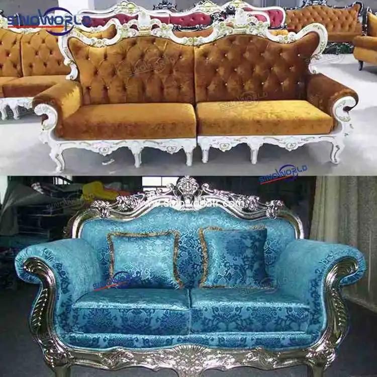 Wedding Event Luxury Chesterfield Couch Exlcusive Leather Velvet Golden Wood Sofa