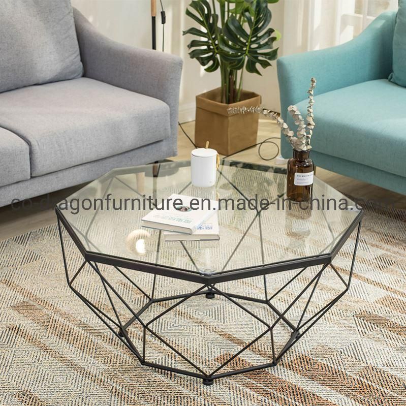 New Design Livingroom Furniture Steel Coffee Table with Glass Top