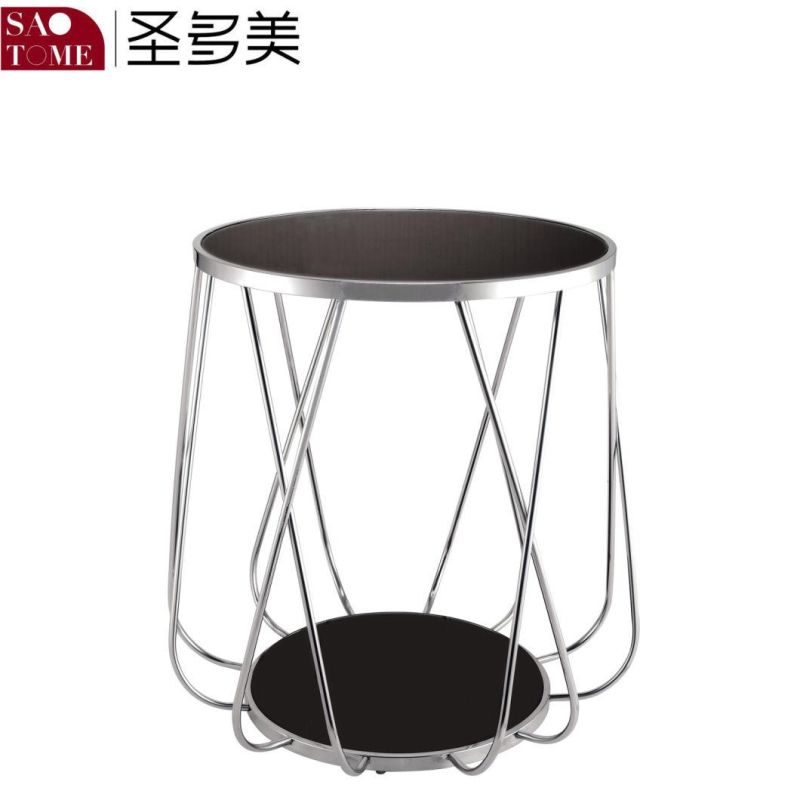 Modern Living Room Furniture J Pedestal Black Glass Round End Table