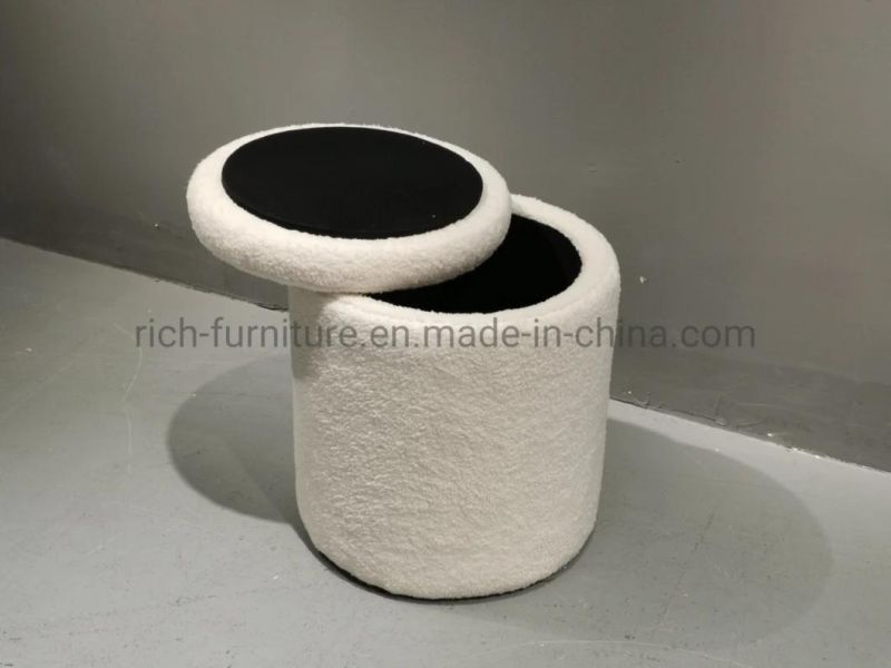 Bedroom White Teddy Fabric Storage Stool Box Small Soft Gold Base Modern Foot Stool Hotel Luxury Round Storage Box Ottoman Bed Side Stool