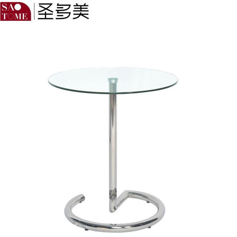 Modern Hotel Living Room Furniture Stainless Steel Round Black Glass Small End Table