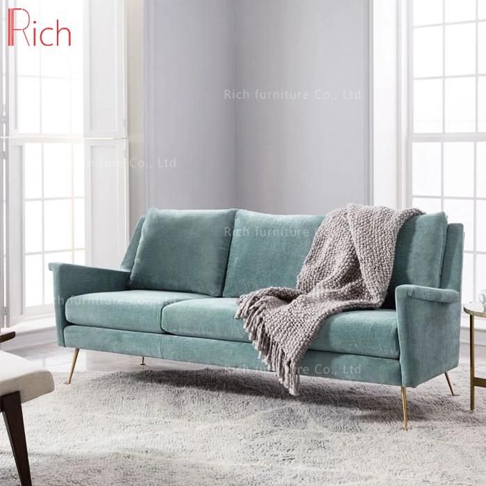 New Design Nordic Modern Fabric Cover Loveseat Home Furniture I Shape 3 Seater Sofa Mint Green