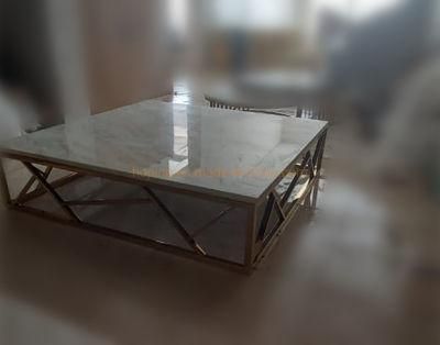 Modern New Design Square Rectangle Marble Top Center Coffee Table White Top Table