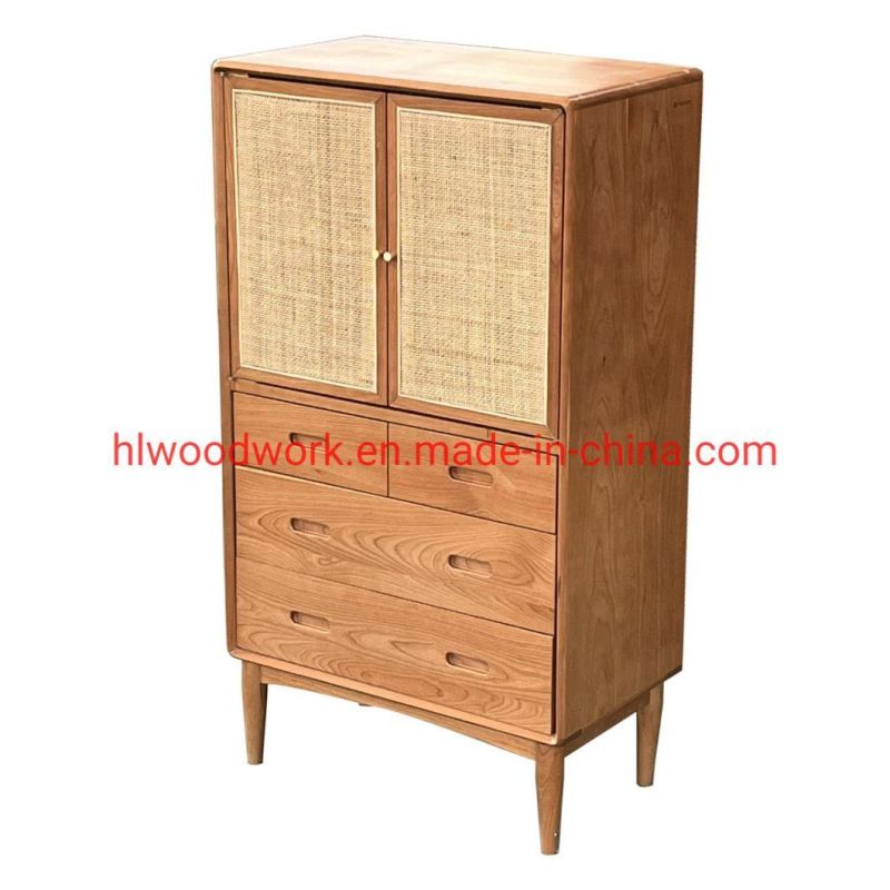 Oak Wood Cabinets with Rattan Door Natural Color Bed Room Cabinets