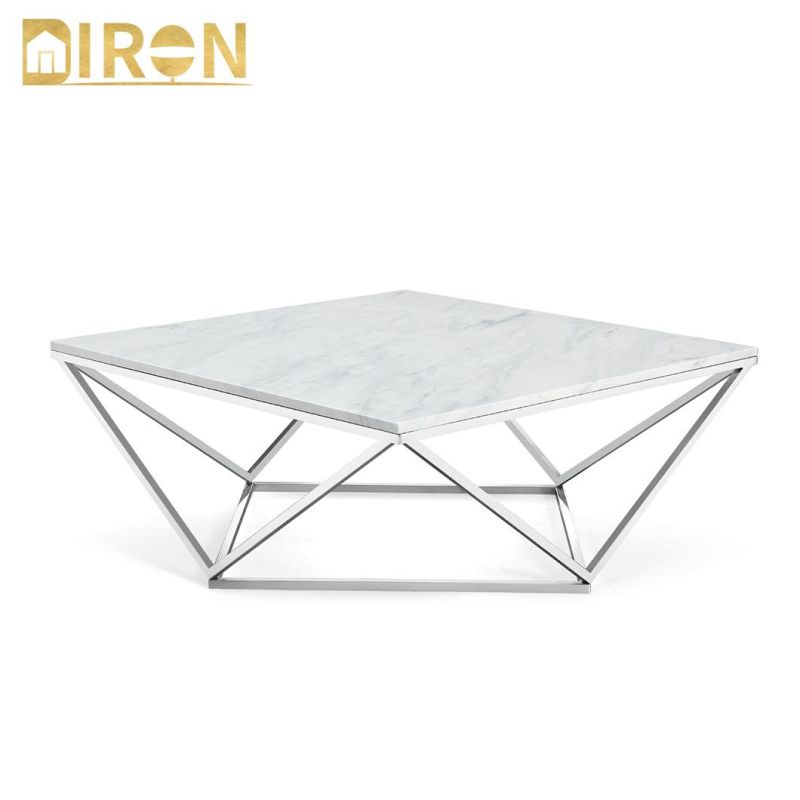 European Design Home Furniture Glass Marble Coffee Table with Stainless Steel Legs