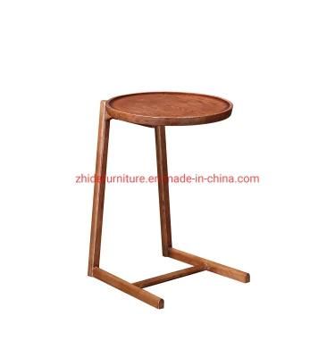 High Quality Italy Style Home Furniture Modern Villa Living Room Sofa Side Table Hotel Bedroom Bed Side Round Walnut Solid Wood Table for Sale