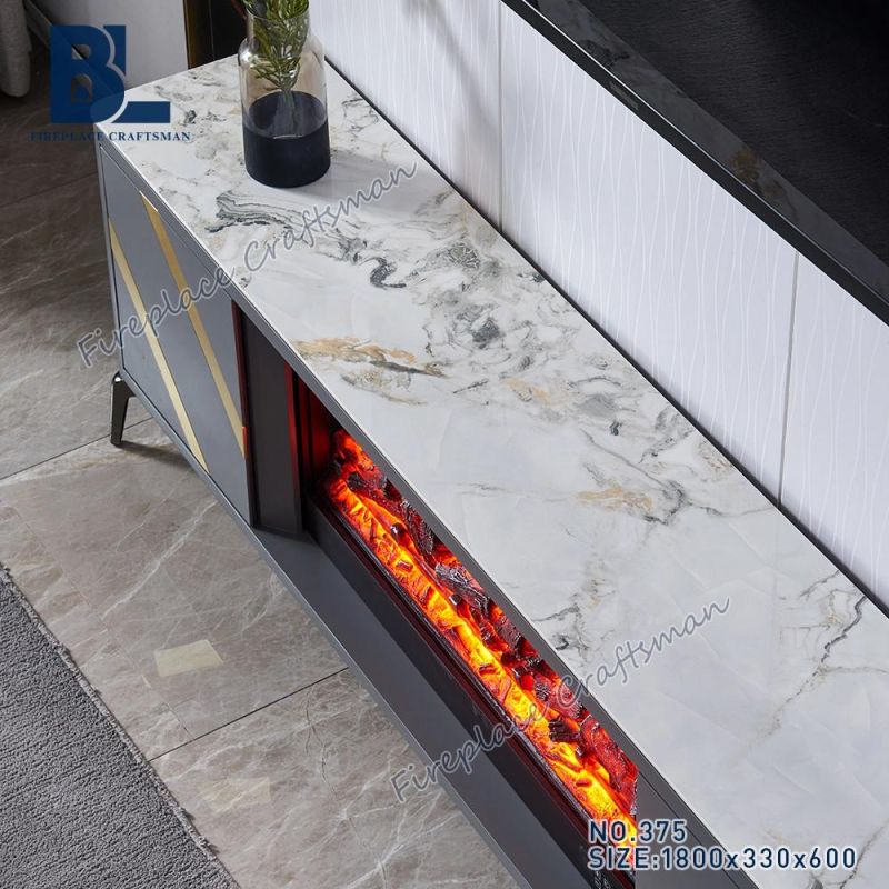 Grey Marble Top Electric Fireplace Surround Tb Stand with Wood Burning Insert