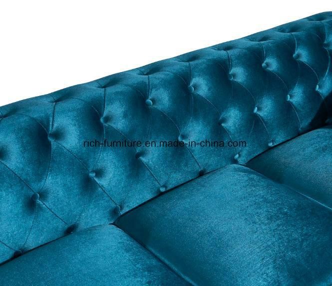 Modern Leisure Hotel Living Room Reception Fabric Chesterfield Sofa Set