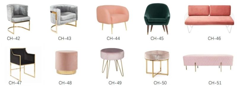 Modern Hotel Furniture Lobby Blush Velvet Armchair with Stainless Steel Legs